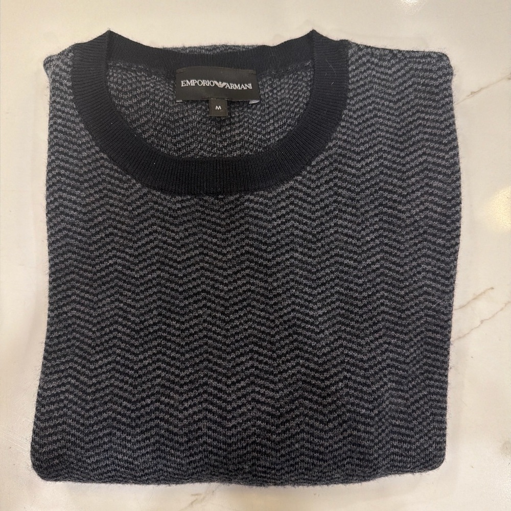 Emporio Armani Men's Chevron Black and Gray Crewneck Sweater